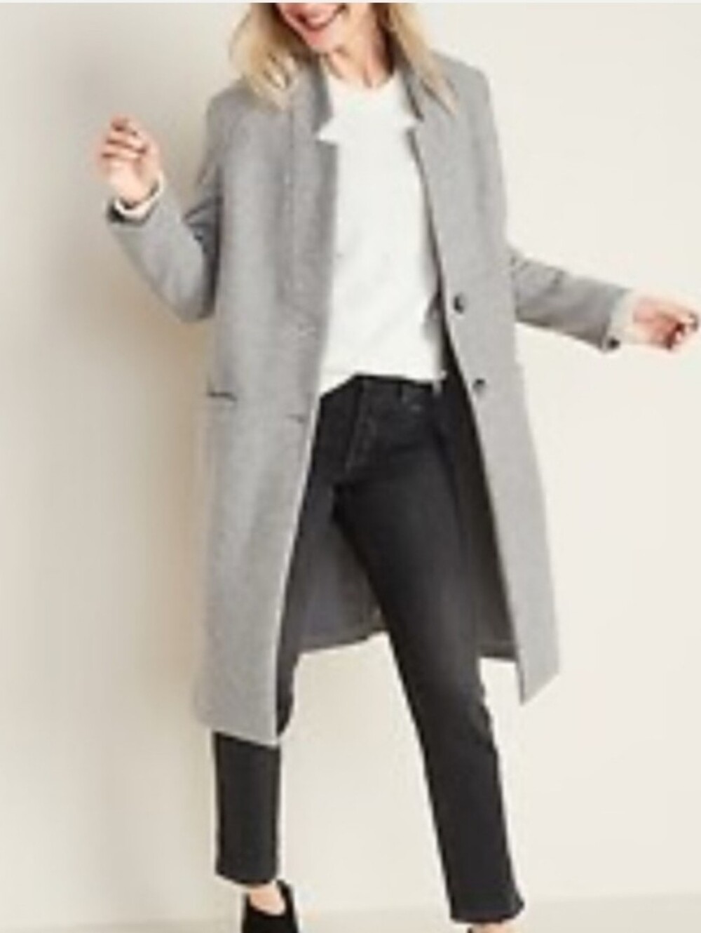 Classic Grey Single-Breasted Wool Coat From Old Navy, Womans Medium